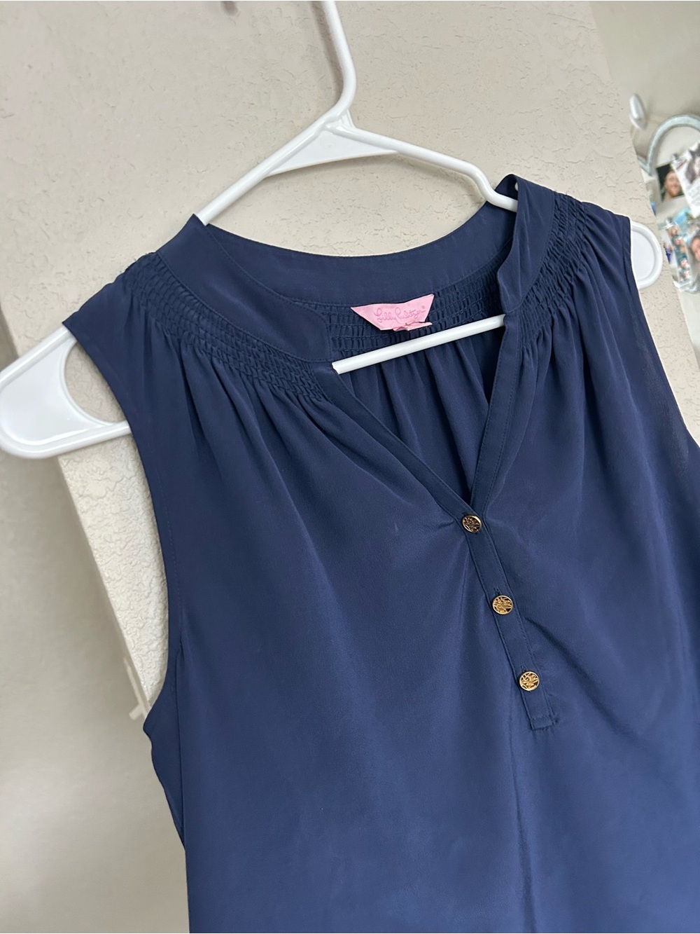 Lilly Pulitzer "Houston" Sleeveless Silk Top in True Navy - Picture 3 of 6